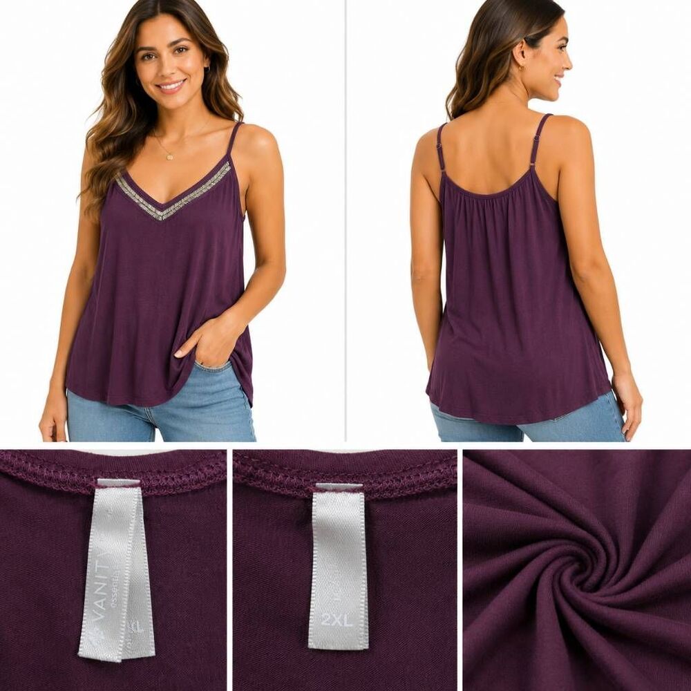 Vanity Essentials Embellished Cami Tank Top XL Purple